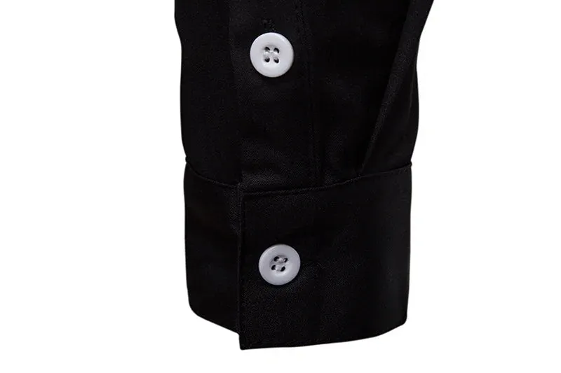 Men's Fashion Leaf Embroidery Black Long Sleeve Shirt