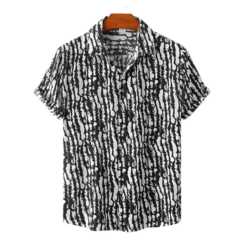 Men’s Summer Hawaiian Shirt – 3D Printed Flower and Leaves Design, Lapel Collar Short Sleeve Beach Button Top