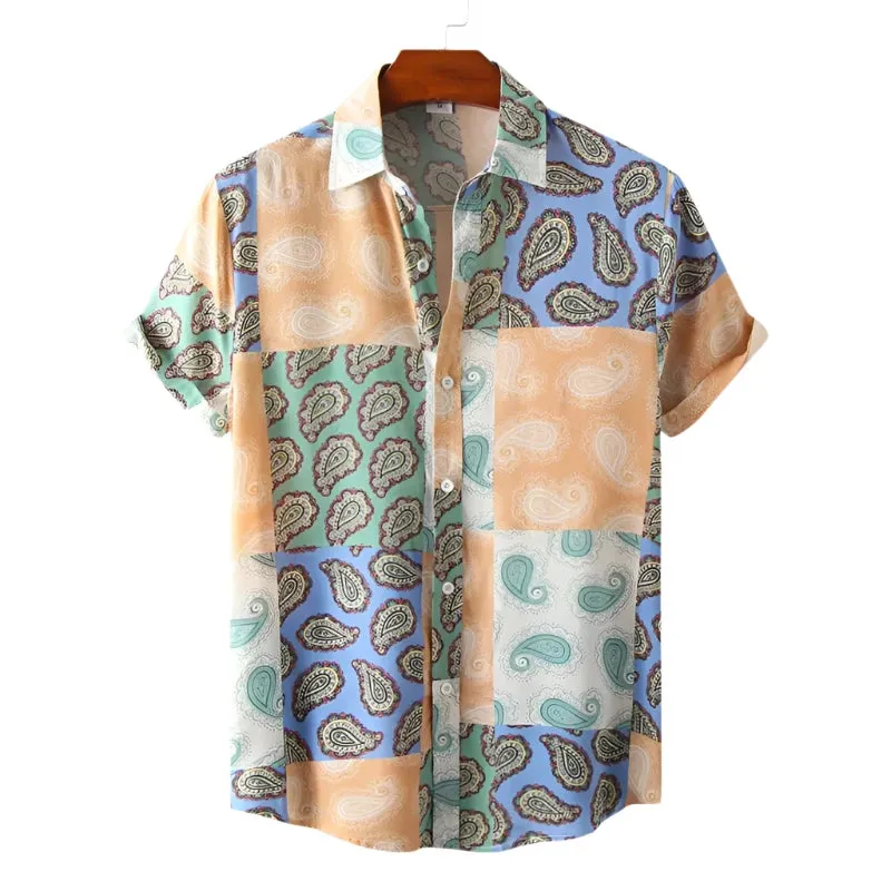 Men’s Summer Hawaiian Shirt – 3D Printed Flower and Leaves Design, Lapel Collar Short Sleeve Beach Button Top