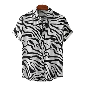 Men’s Summer Hawaiian Shirt – 3D Printed Flower and Leaves Design, Lapel Collar Short Sleeve Beach Button Top