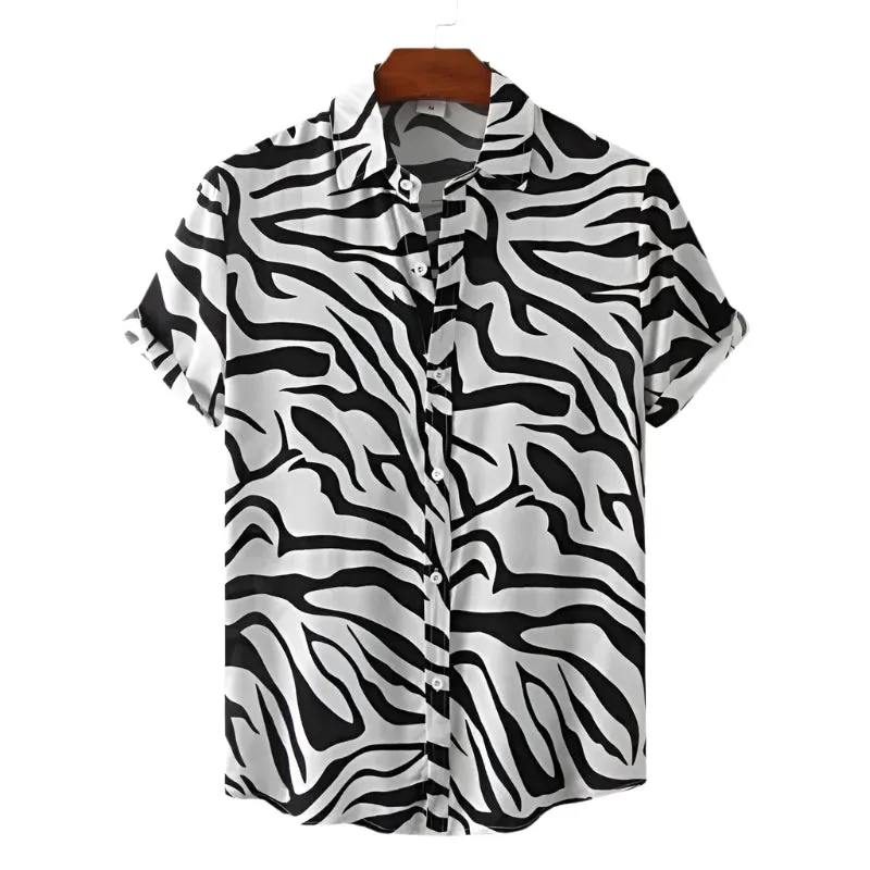 Men’s Summer Hawaiian Shirt – 3D Printed Flower and Leaves Design, Lapel Collar Short Sleeve Beach Button Top