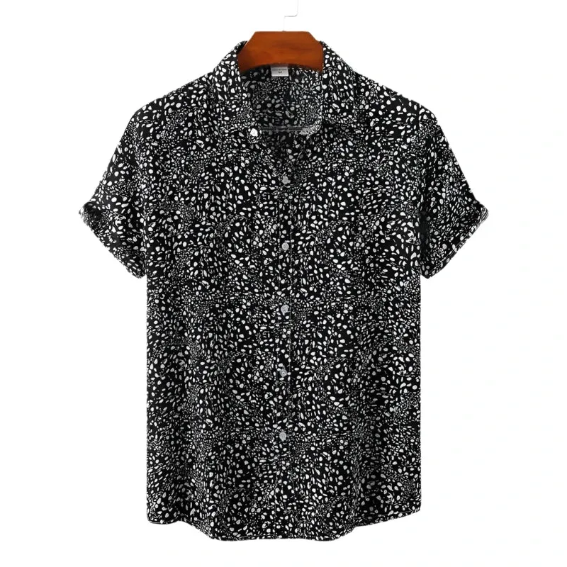 Men’s Summer Hawaiian Shirt – 3D Printed Flower and Leaves Design, Lapel Collar Short Sleeve Beach Button Top