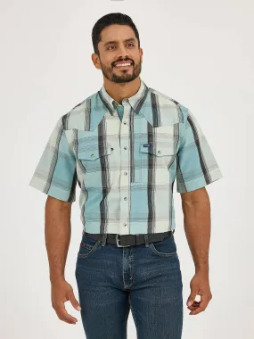 Men's Wrangler Performance Snap Short Sleeve Plaid Shirt - Clod Blues - 112359447