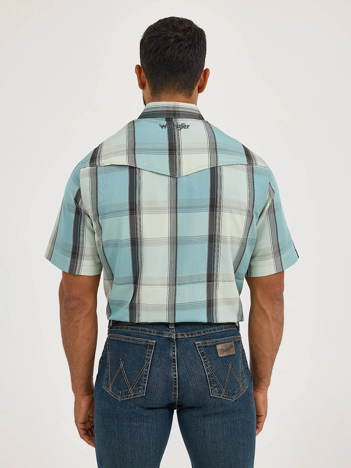 Men's Wrangler Performance Snap Short Sleeve Plaid Shirt - Clod Blues - 112359447