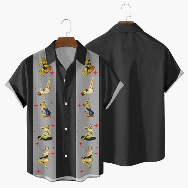 New Summer Stripe Creative 6 3D Digital Printing Trend Loose Short Sleeve Shirt Men Top