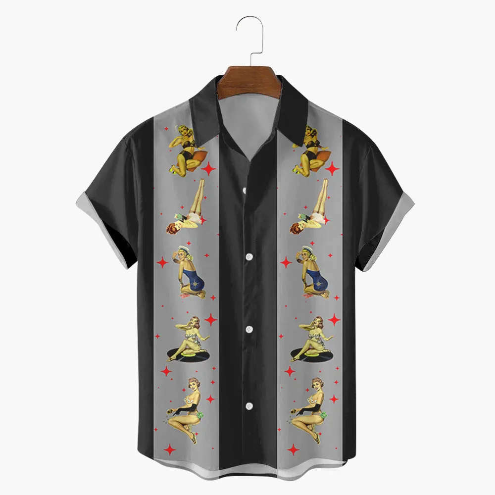 New Summer Stripe Creative 6 3D Digital Printing Trend Loose Short Sleeve Shirt Men Top