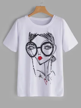 OEM ODM Printed Round Neck Short Sleeve White T-Shirt