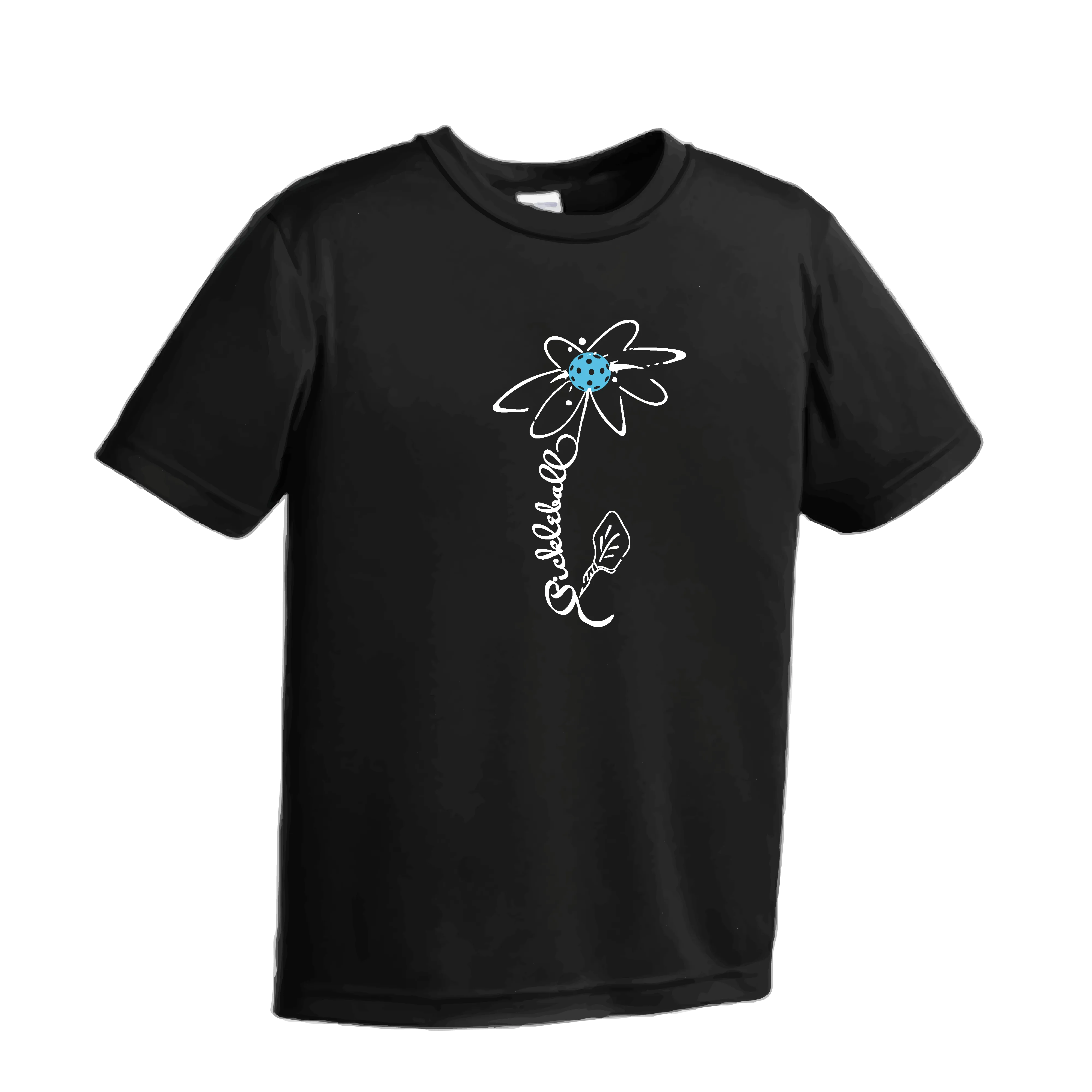 Pickleball Flower (Cyan Green Orange) | Youth Short Sleeve Pickleball Shirts | 100% Polyester