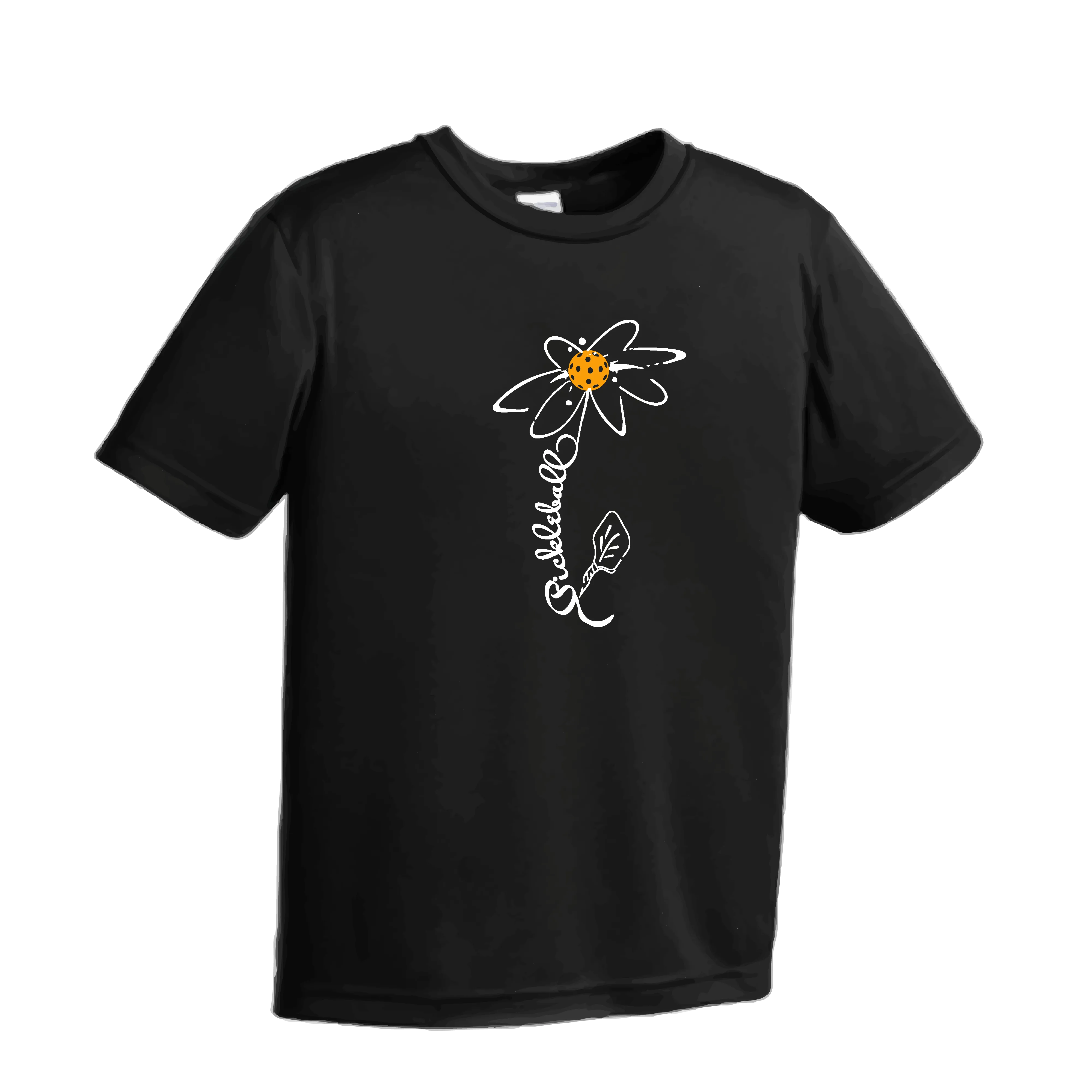 Pickleball Flower (Cyan Green Orange) | Youth Short Sleeve Pickleball Shirts | 100% Polyester