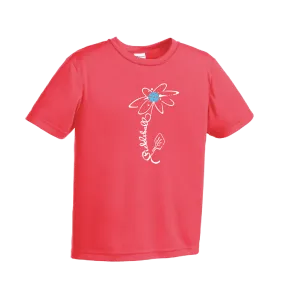 Pickleball Flower (Cyan Green Orange) | Youth Short Sleeve Pickleball Shirts | 100% Polyester