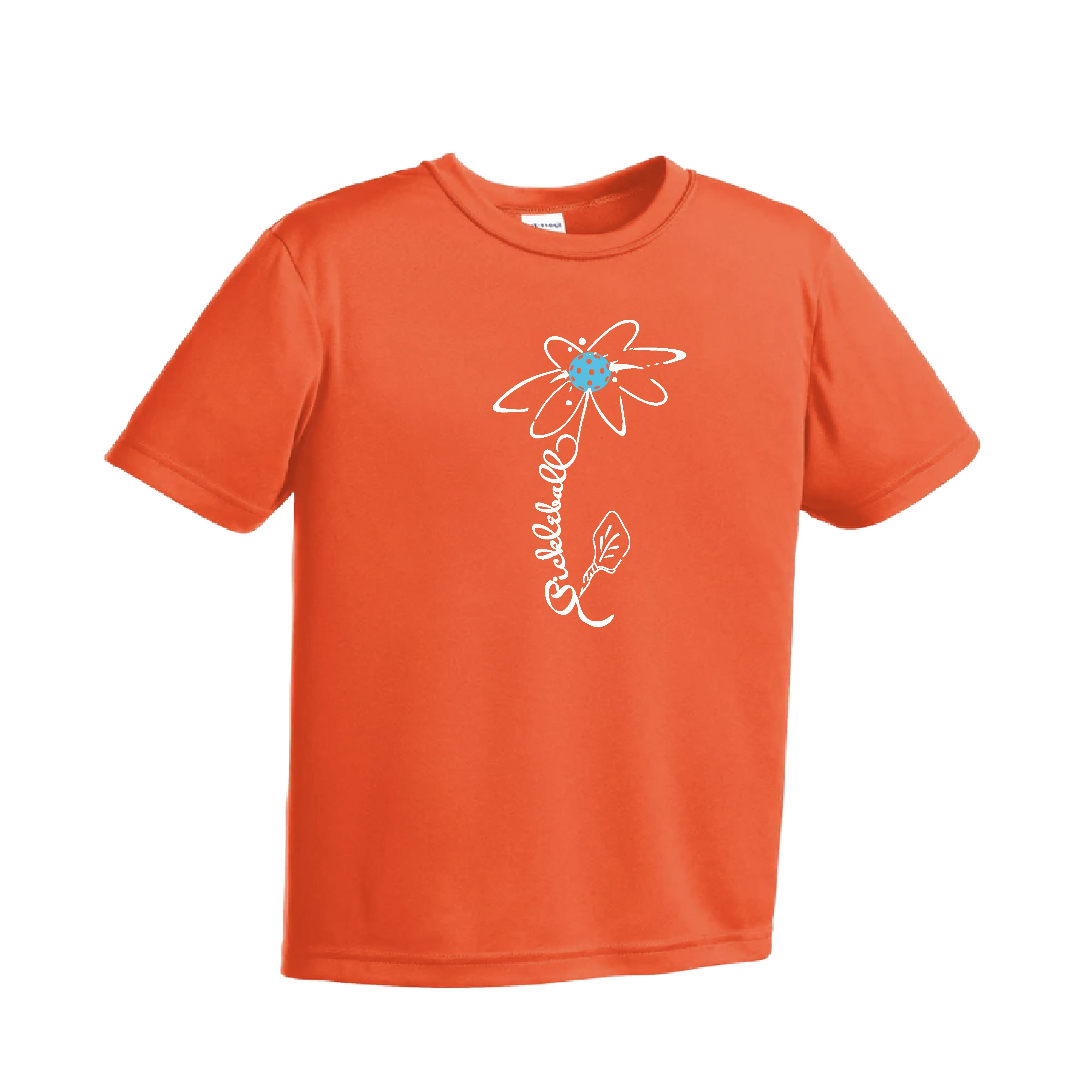 Pickleball Flower (Cyan Green Orange) | Youth Short Sleeve Pickleball Shirts | 100% Polyester