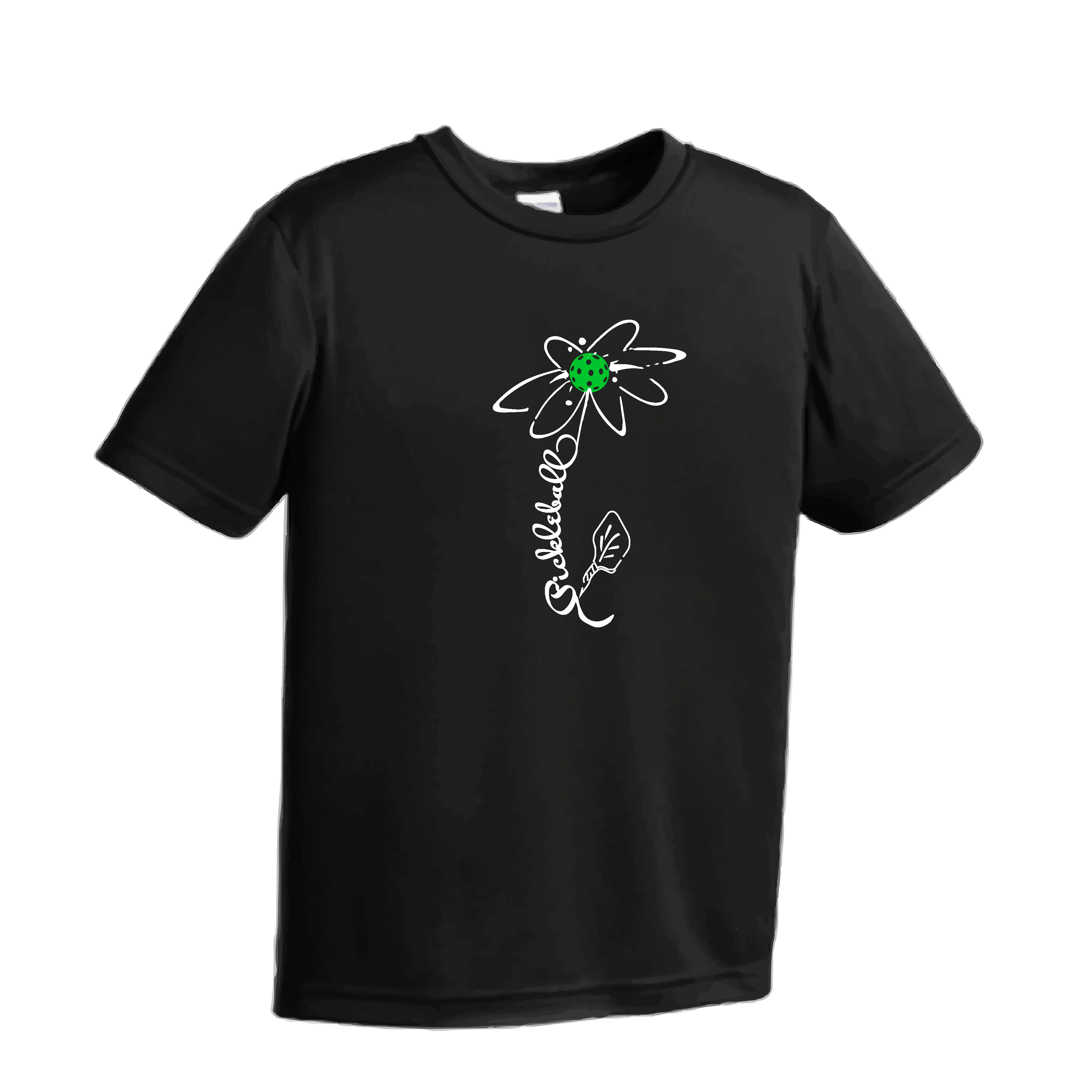 Pickleball Flower (Cyan Green Orange) | Youth Short Sleeve Pickleball Shirts | 100% Polyester
