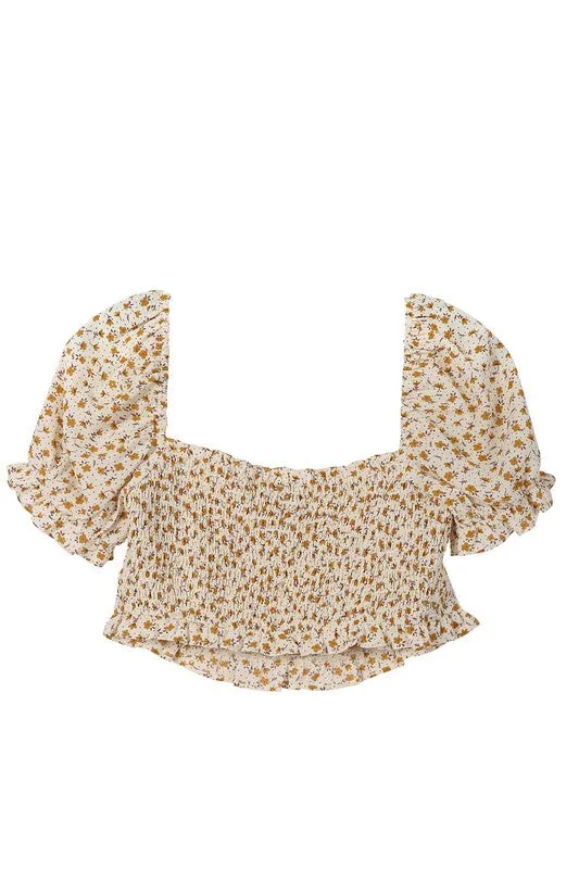 Puff Sleeve Front Tie Crop Top Shirt Casual Sweet Balloon Sleeve Shirt
