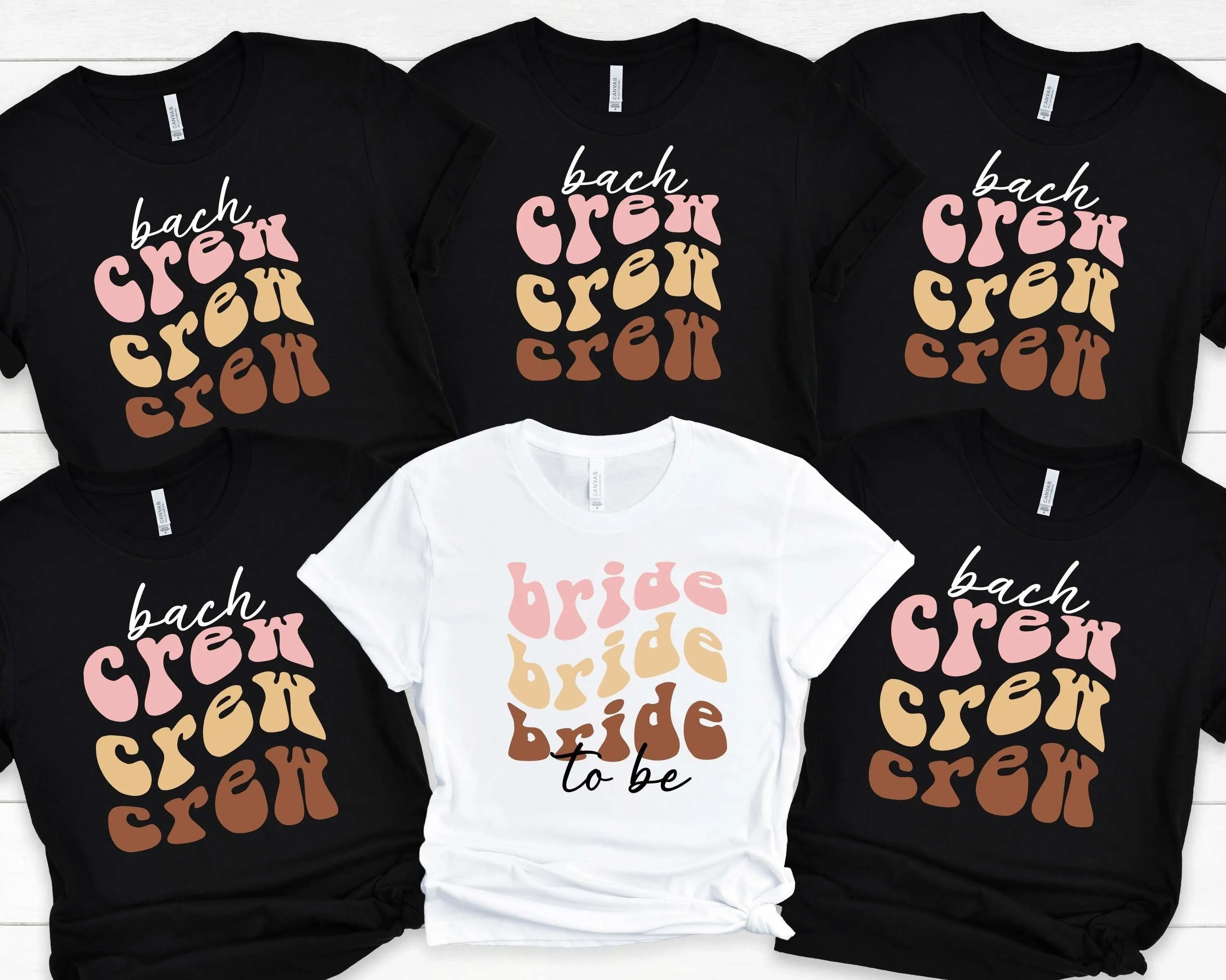 Retro Bride to Be & Bach Crew Bachelorette Party Shirts, Retro 70s Theme Bachelorette Party Favors