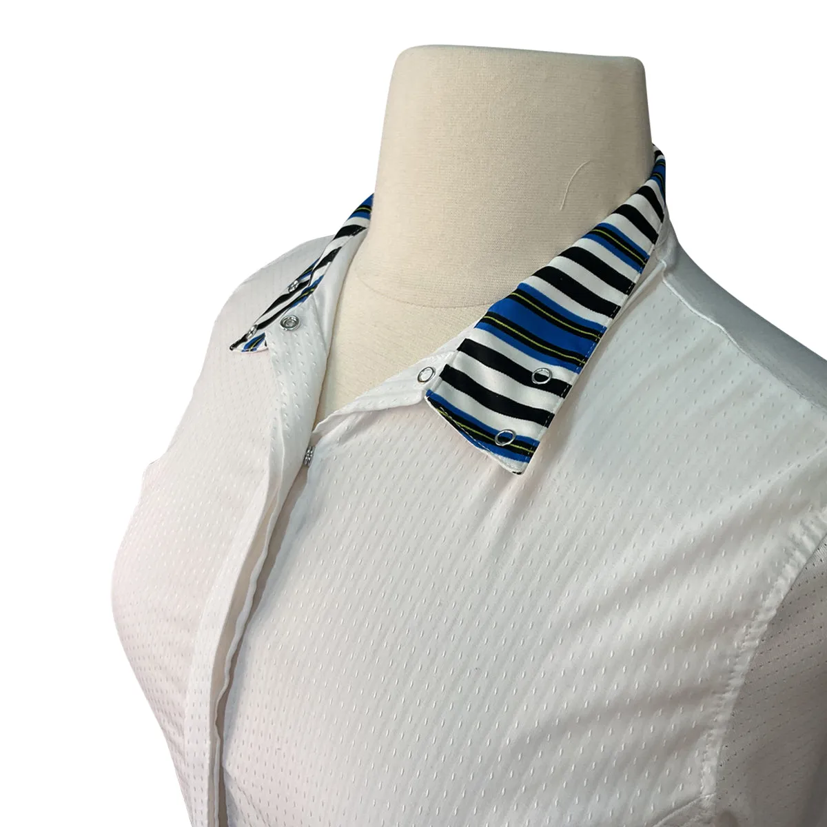 RJ Classics Show Shirt Long Sleeve in White/Blue/Black Stripes - Women's XL