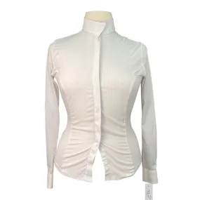 RJ Classics Show Shirt Long Sleeve in White/Blue/Black Stripes - Women's XL