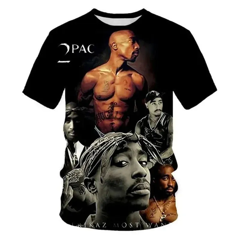 Rock Rapper 2pac T Shirts 3D Print Tupac Amaru Shakur Hip Hop Streetwear T-shirt Men Women Oversized Summer Casual Tee Pullovers