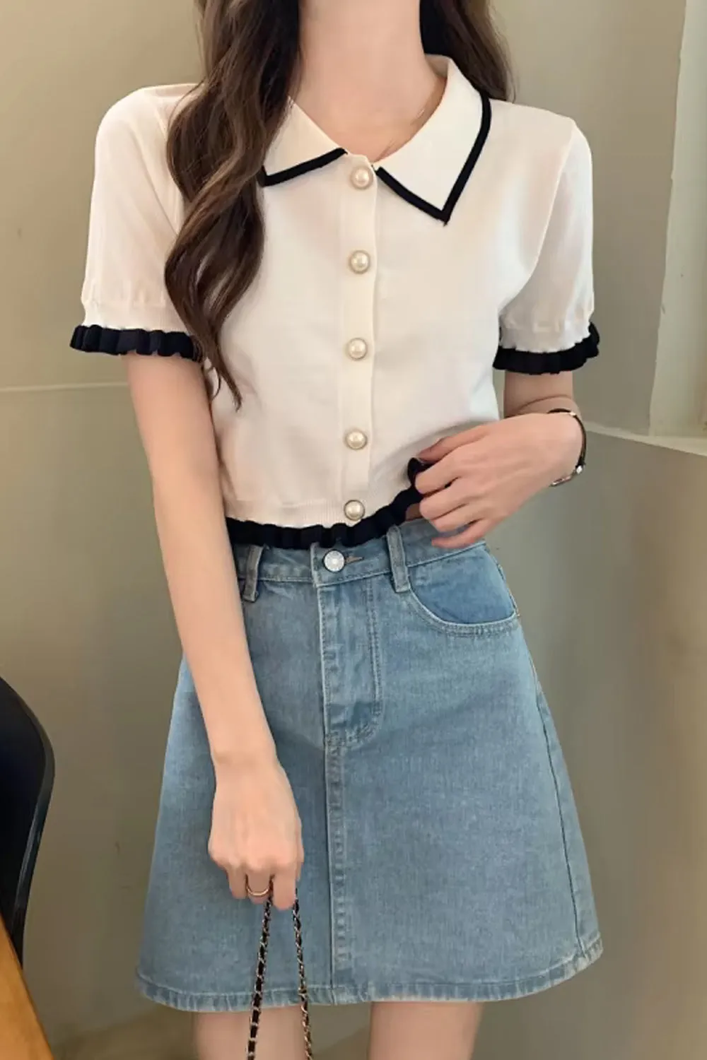 Short Sleeve Retro Turn Down Collar Knitted Shirts