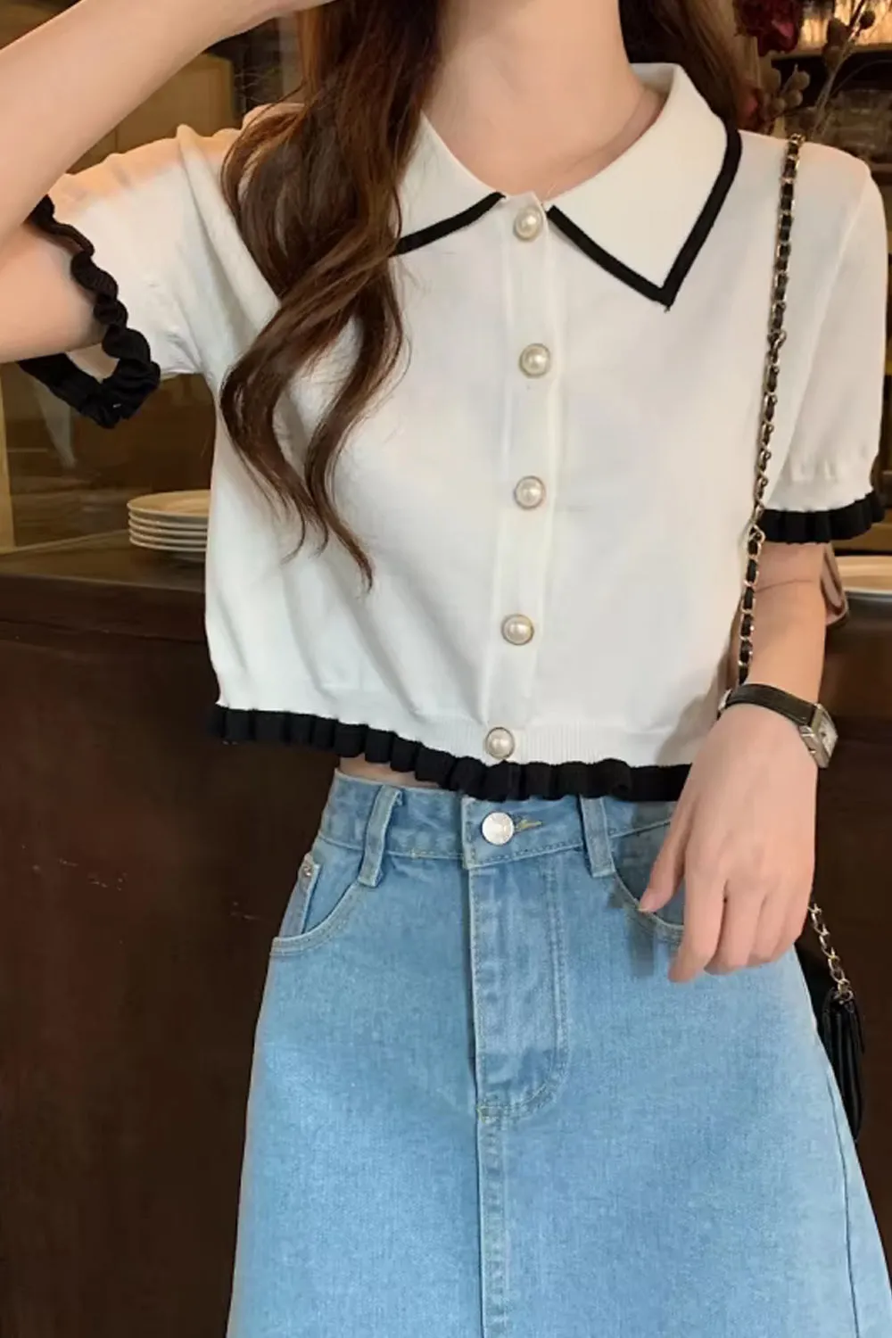 Short Sleeve Retro Turn Down Collar Knitted Shirts