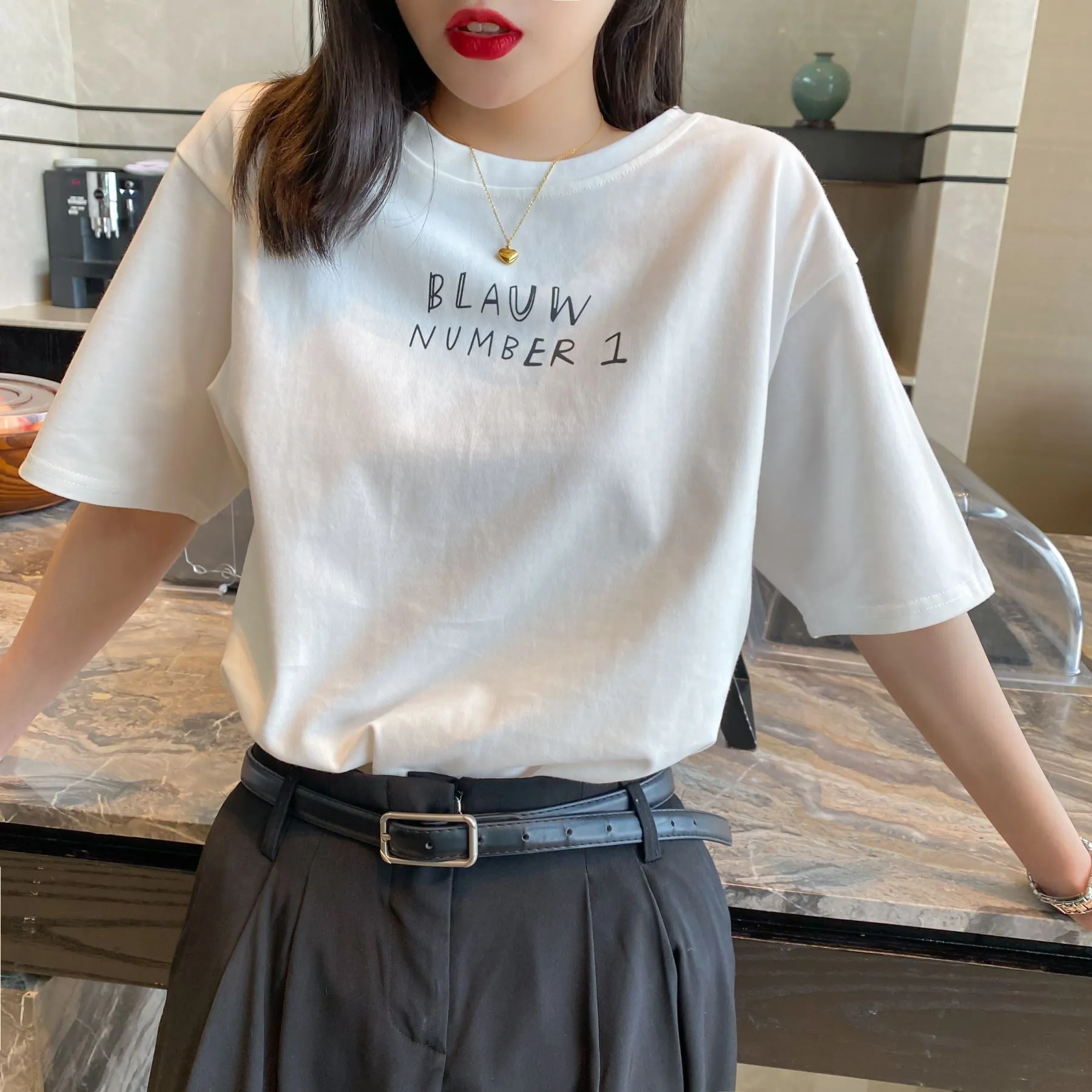 Short Sleeve T-Shirt Women Summer INS Popular Half Sleeved Loose Plus Size Tops T-Shirt