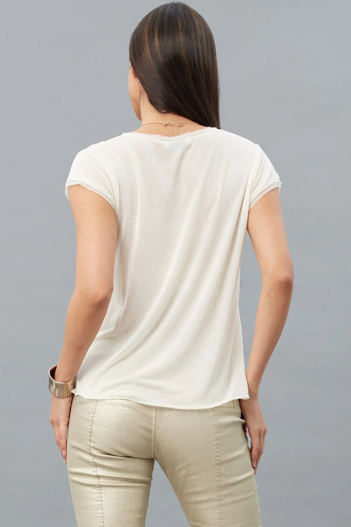 Silky Jersey Cap-Sleeve Top