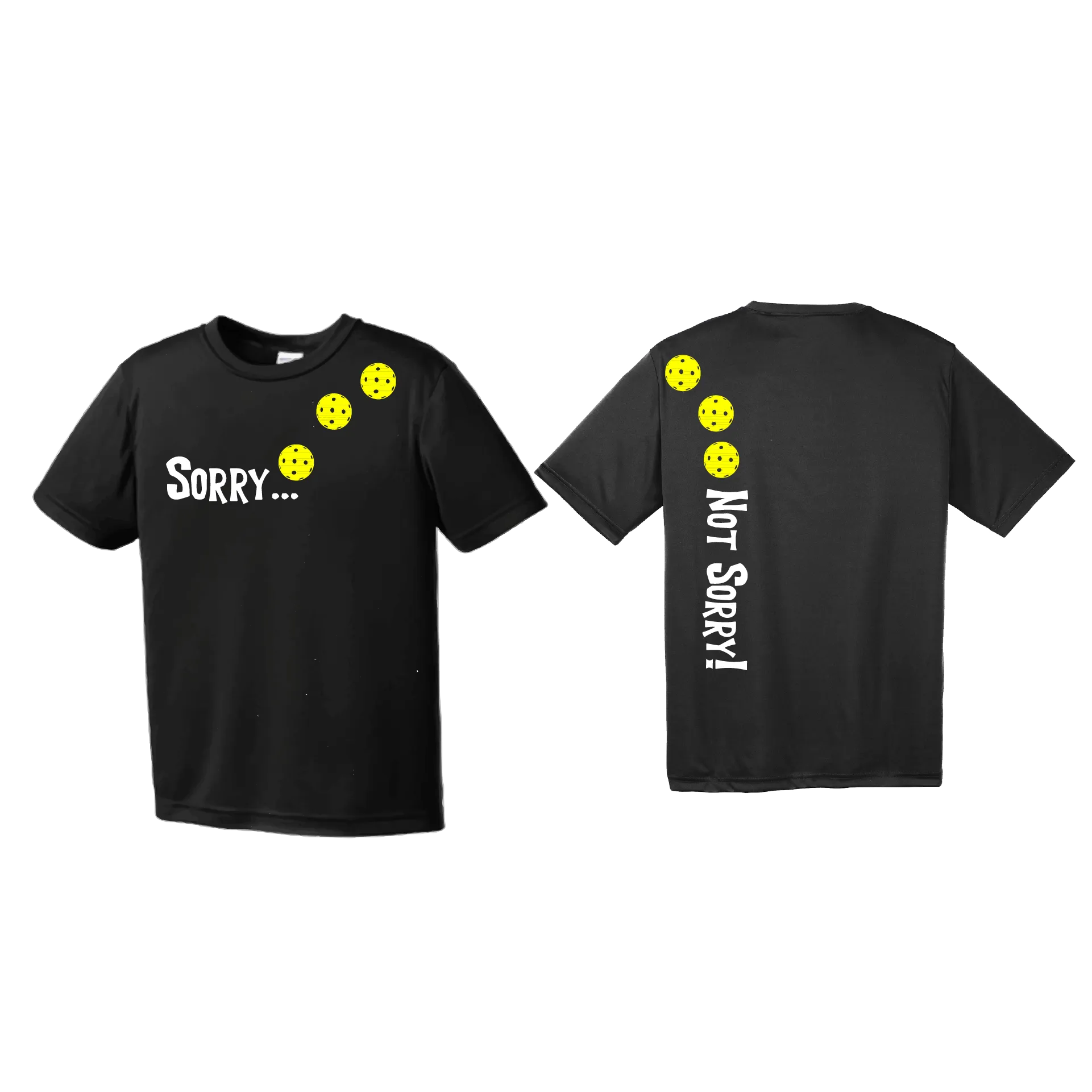Sorry Not Sorry (Pickleballs Red White Yellow) | Youth Short Sleeve Pickleball Shirts | 100% Polyester