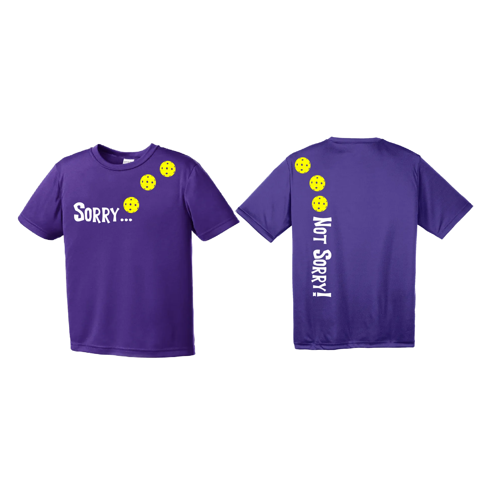 Sorry Not Sorry (Pickleballs Red White Yellow) | Youth Short Sleeve Pickleball Shirts | 100% Polyester