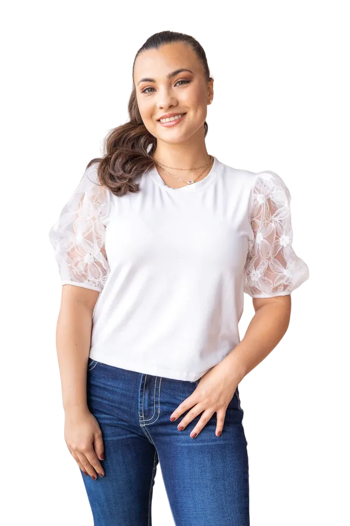 Southern Grace Women's Midnight Blossom White Floral Shirt