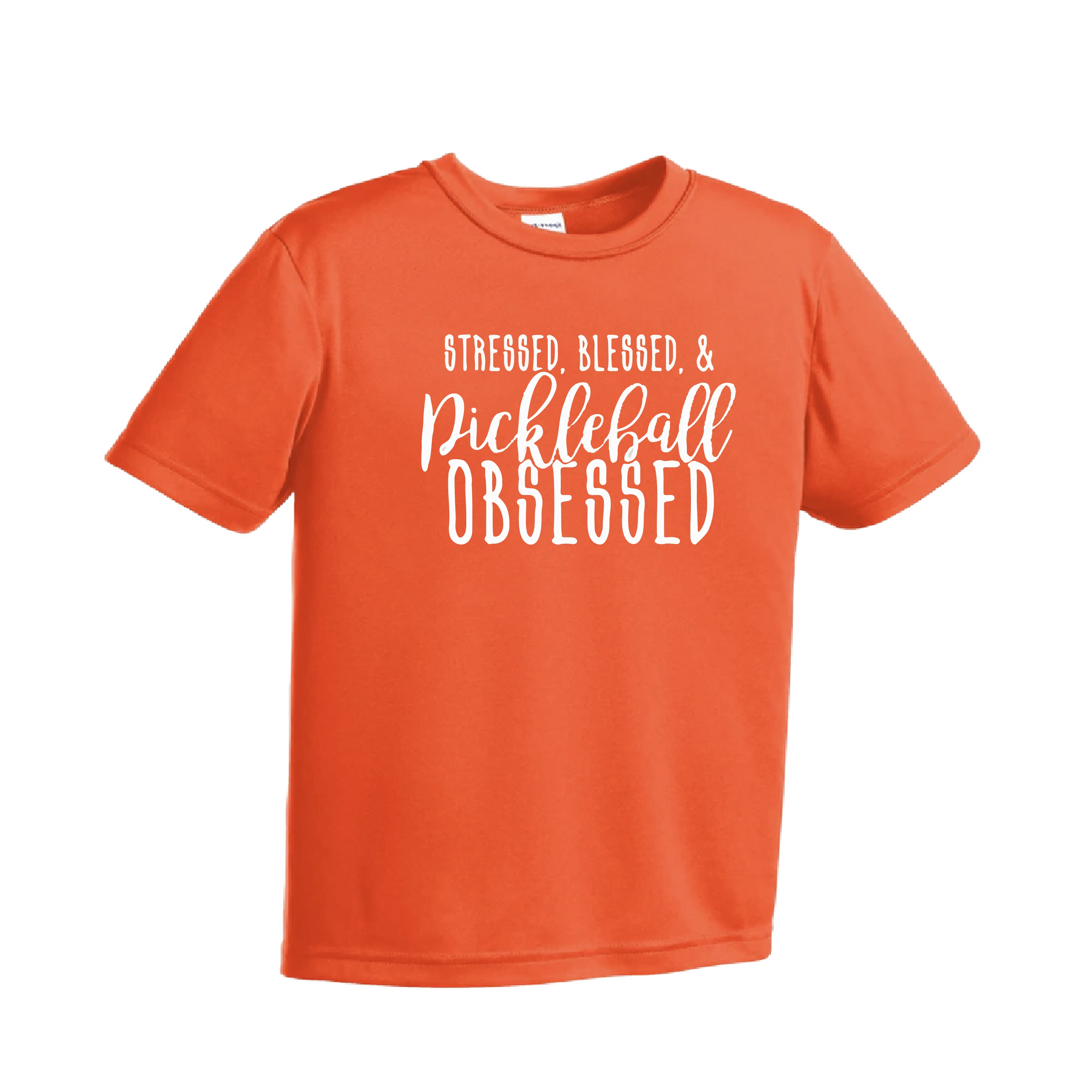 Stressed Blessed & Pickleball Obsessed | Youth Short Sleeve Pickleball Shirts | 100% Polyester