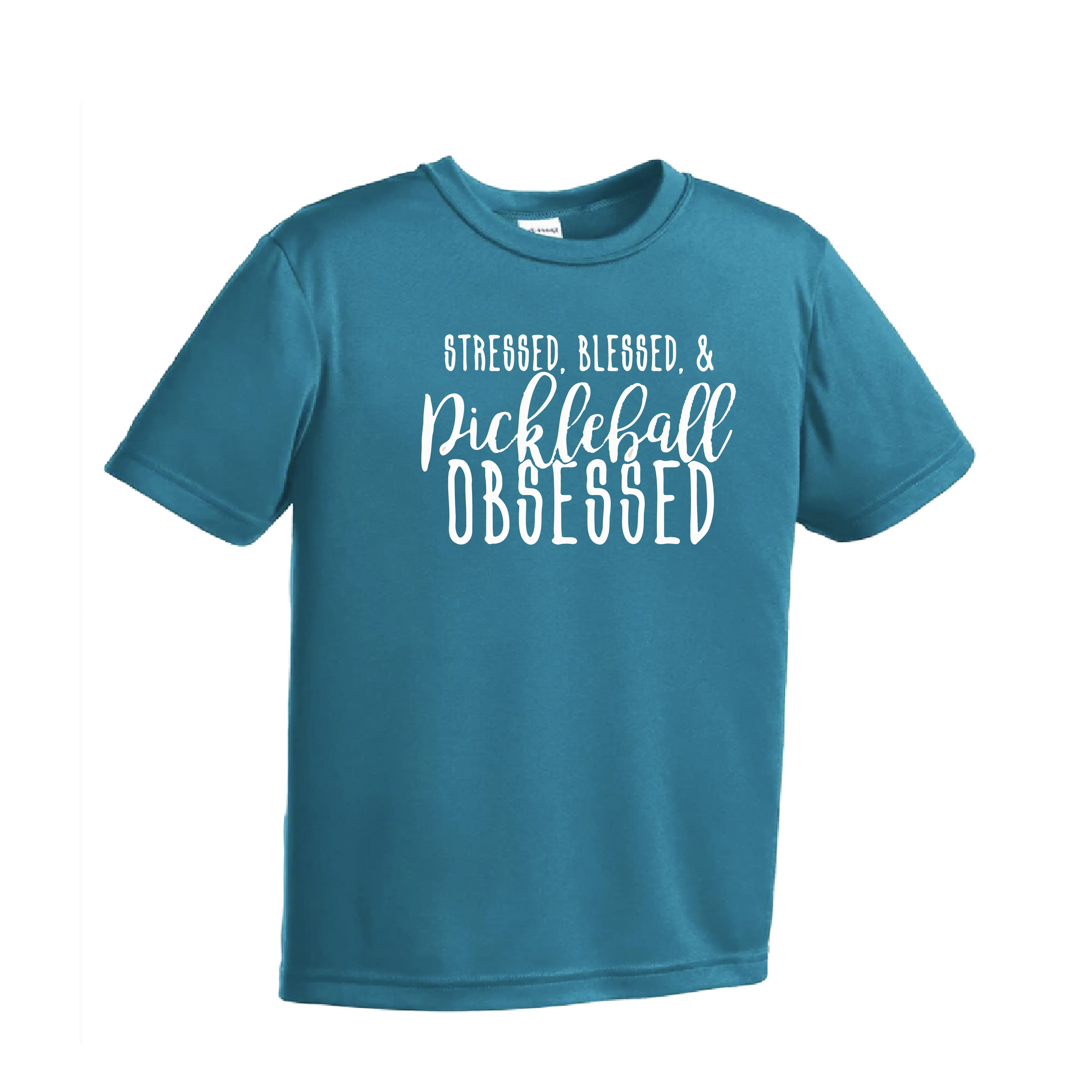 Stressed Blessed & Pickleball Obsessed | Youth Short Sleeve Pickleball Shirts | 100% Polyester