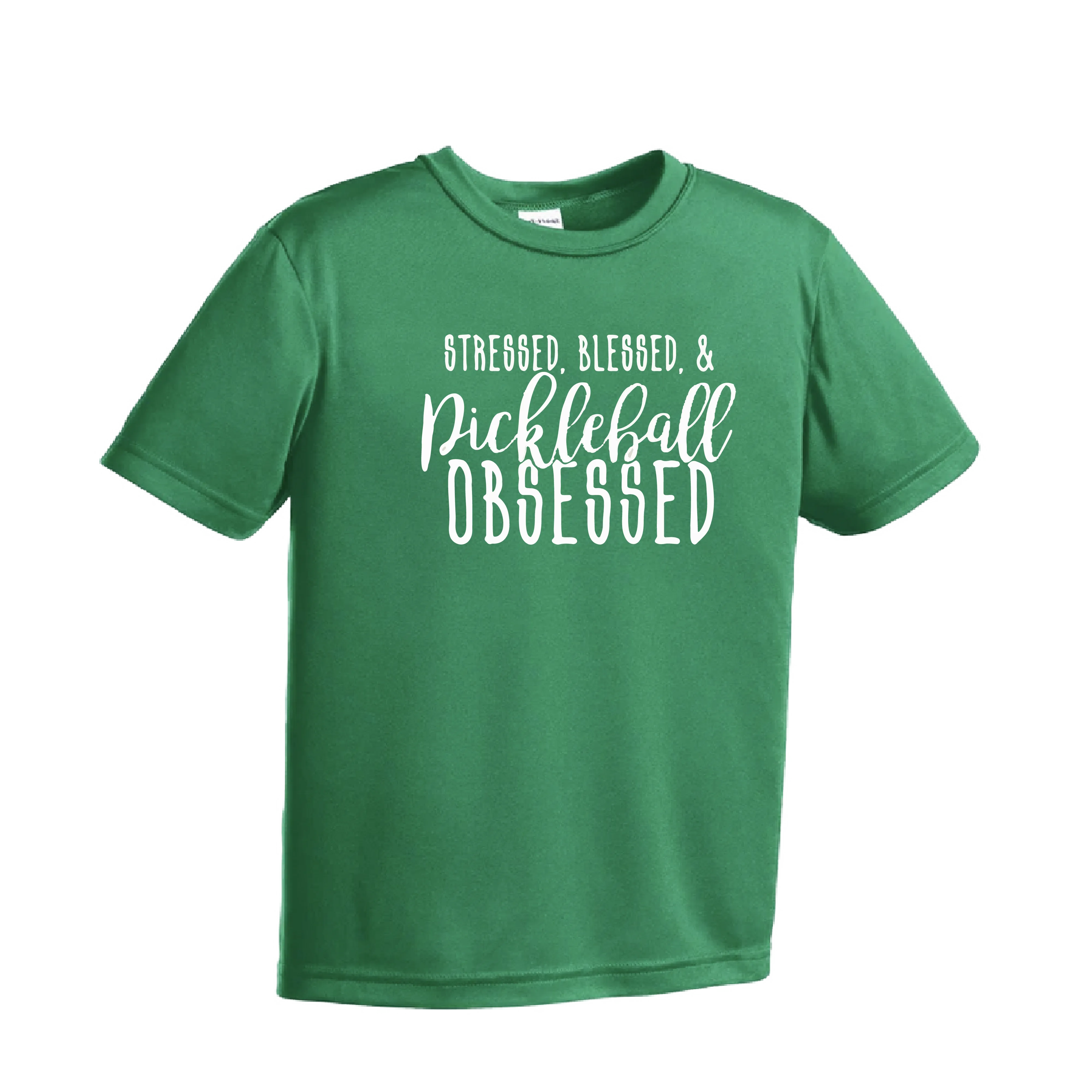 Stressed Blessed & Pickleball Obsessed | Youth Short Sleeve Pickleball Shirts | 100% Polyester