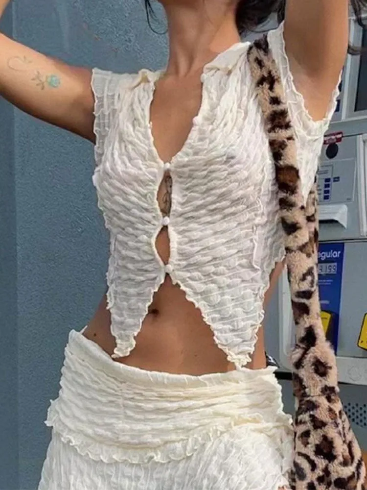 Top Women   White Shirt Ruffle Lace Top See Through Blouses Turn Down Collar Shirts Short Sleeve Tees Street Women Clothing
