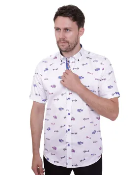 Vintage Car and Airplane Print Short Sleeve Shirt