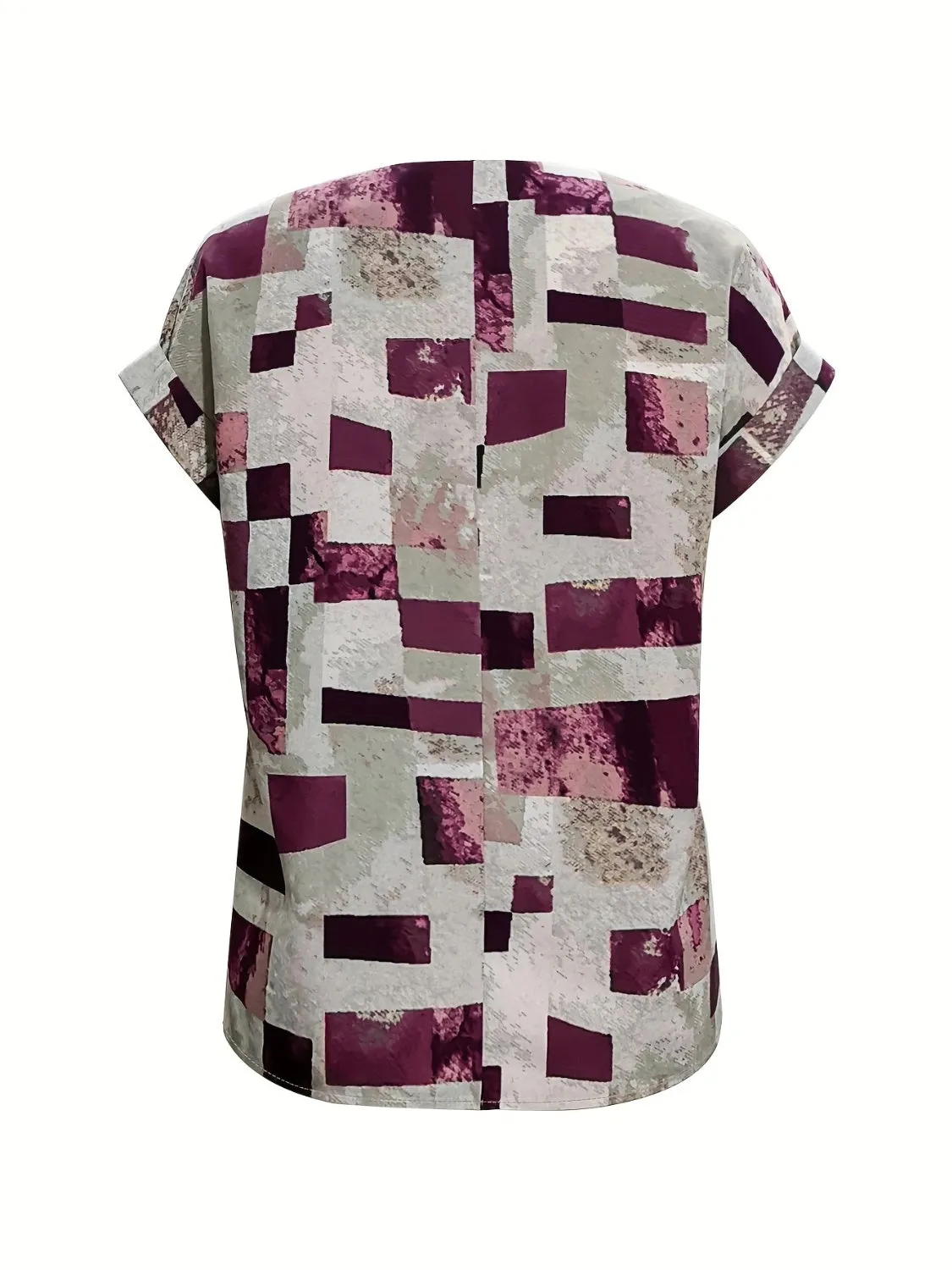 Women Printed Notched Short Sleeve Blouse