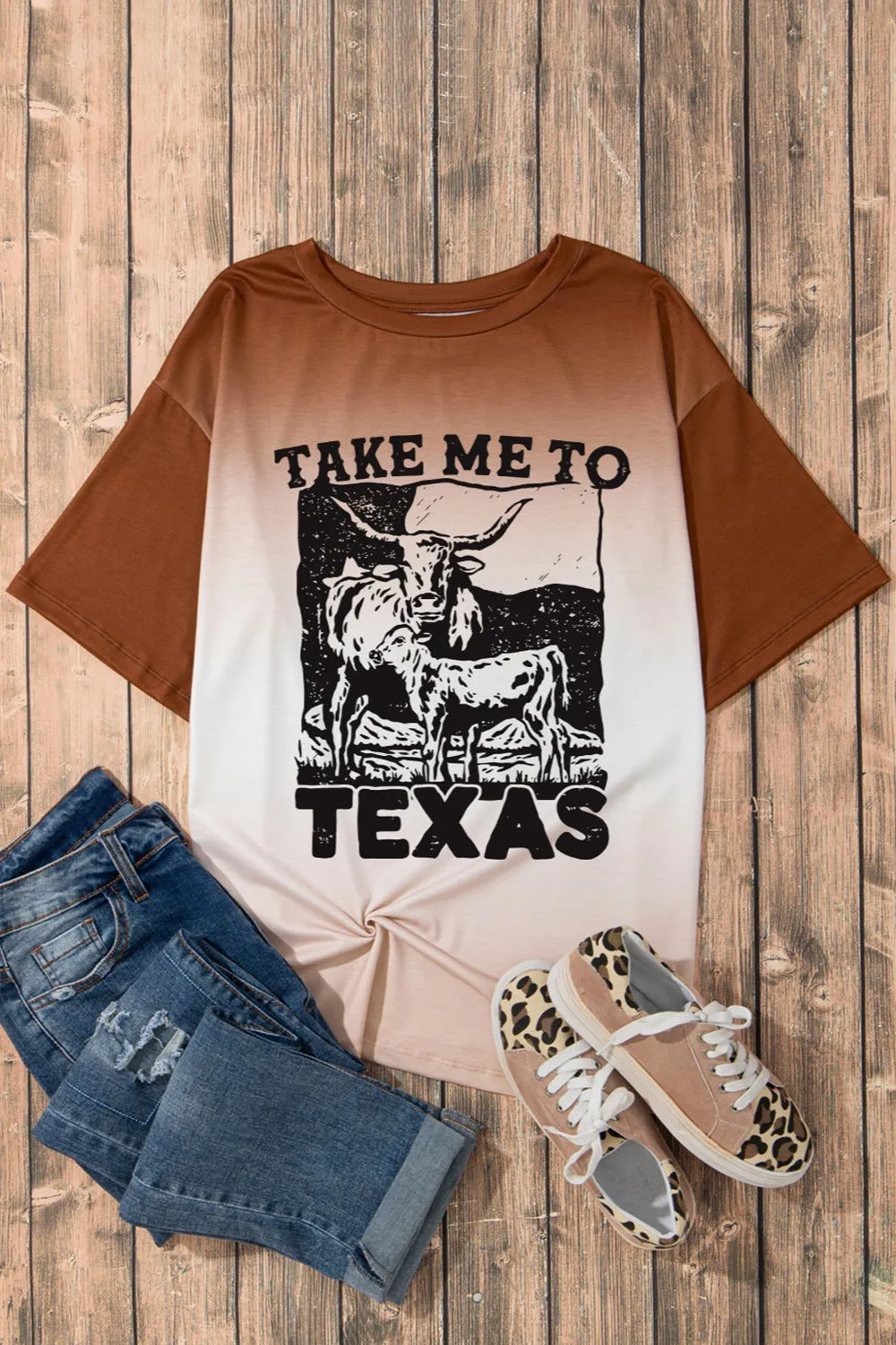 Women Take Me To Texas Chestnut Colored Round Neck Short Sleeve T-Shirt