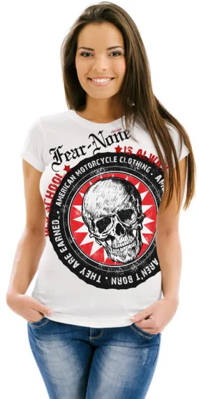 Womens Sunburst Skull Rider Shirt (WHITE)