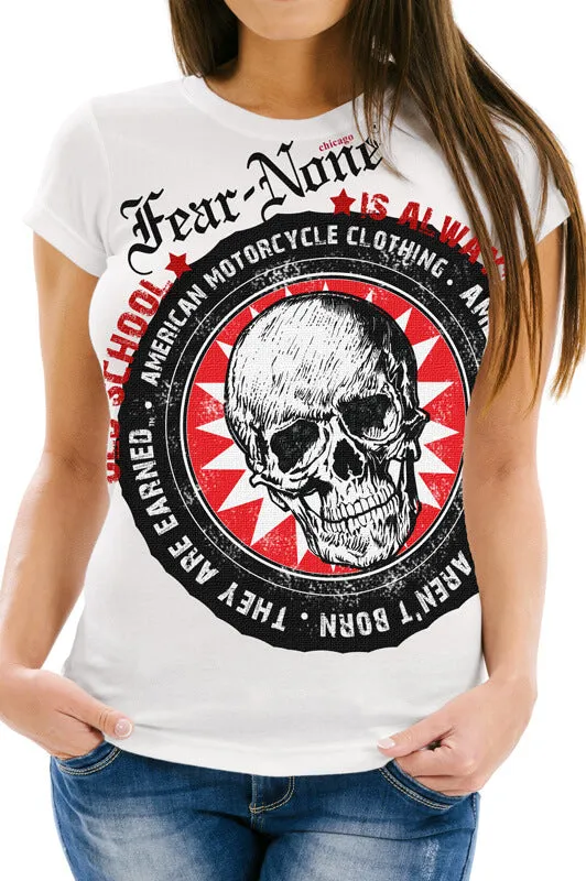 Womens Sunburst Skull Rider Shirt (WHITE)