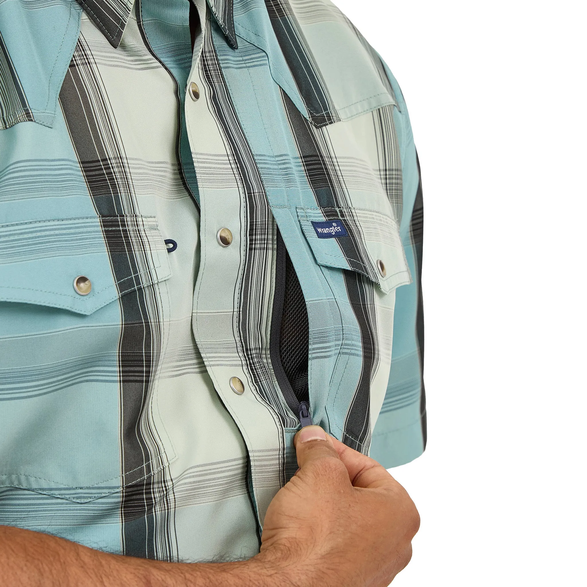 Wrangler Men's Turquoise Plaid Short Sleeve
