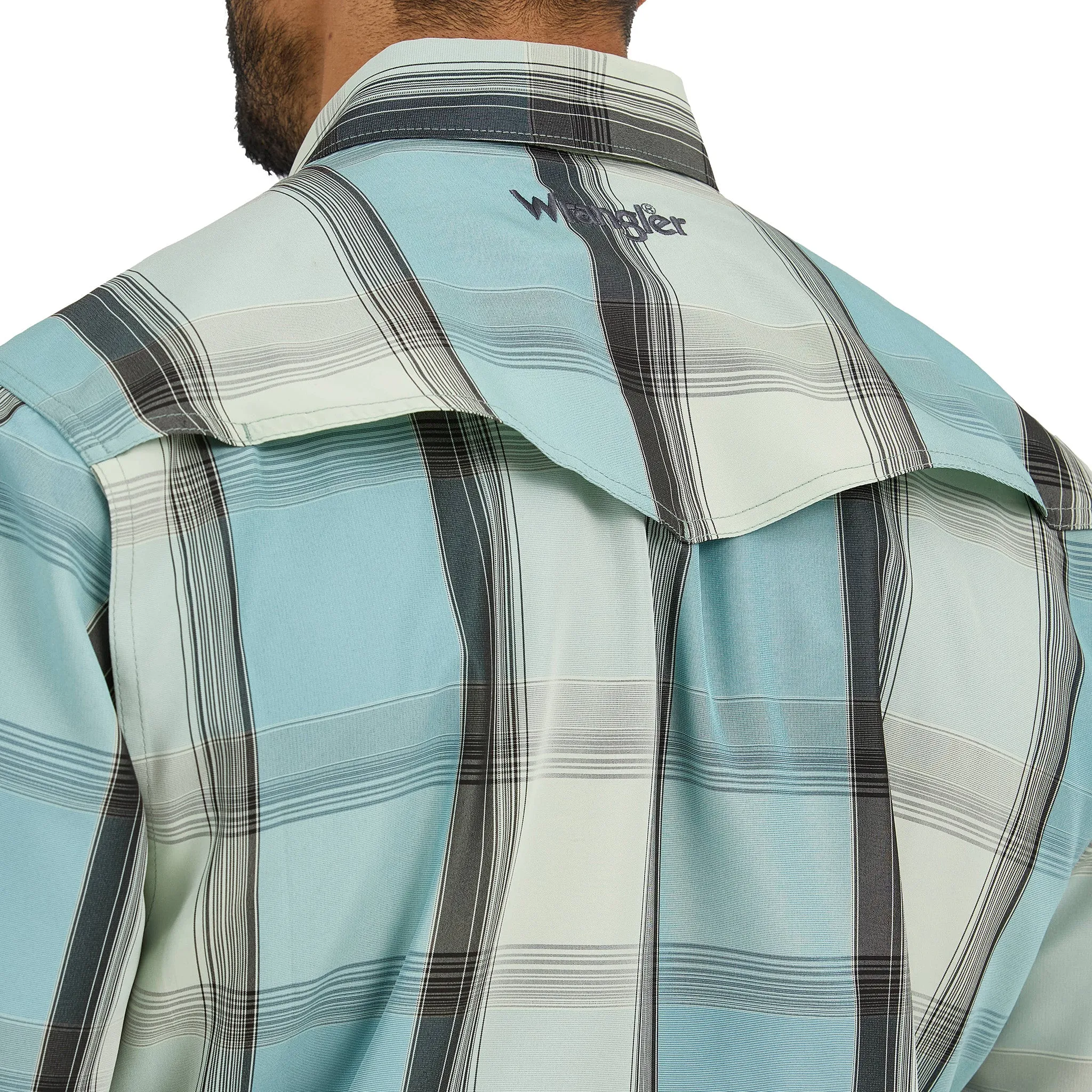 Wrangler Men's Turquoise Plaid Short Sleeve