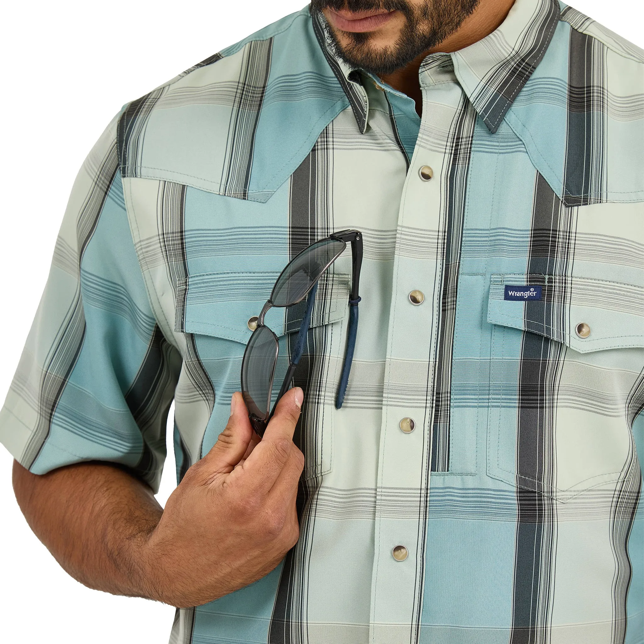 Wrangler Men's Turquoise Plaid Short Sleeve