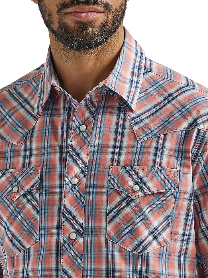 Wrangler Men's Western Plaid Multi Blue Shirt - Big