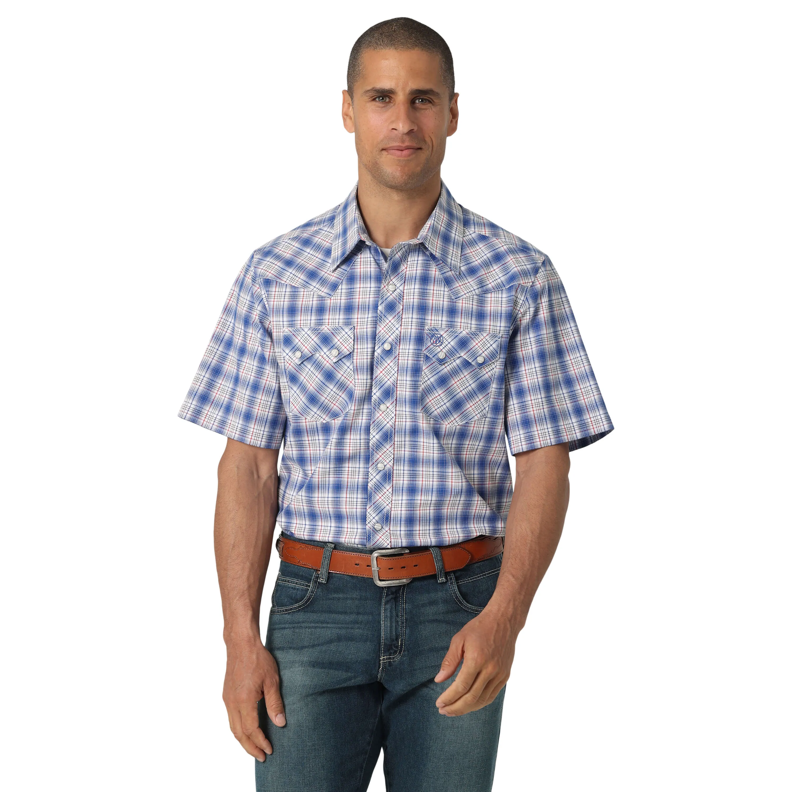 Wrangler | Retro Blue Plaid SS Snap Shirt