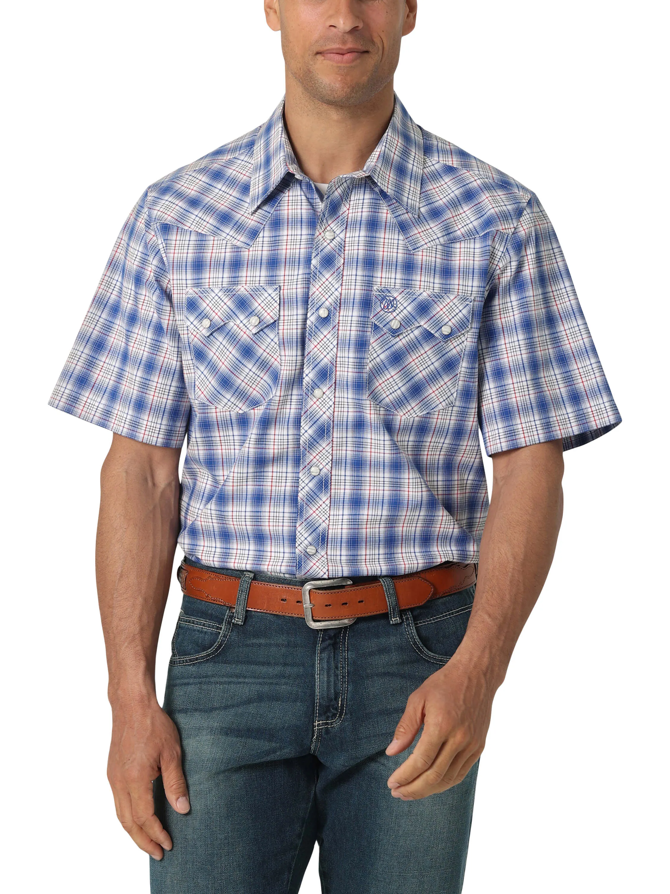 Wrangler | Retro Blue Plaid SS Snap Shirt